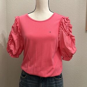 Tommy Hilfiger Pink Puff Sleeve Blouse EUC